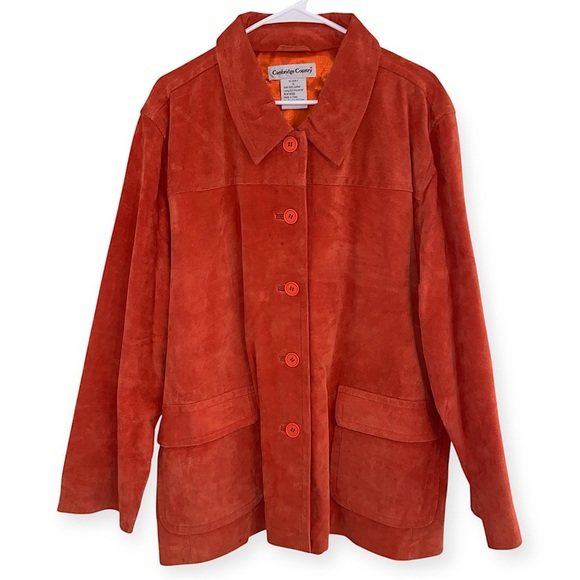 Vintage Authentic 100% Suede Leather Jacket Autumn Rust Orange - Picture 1 of 16